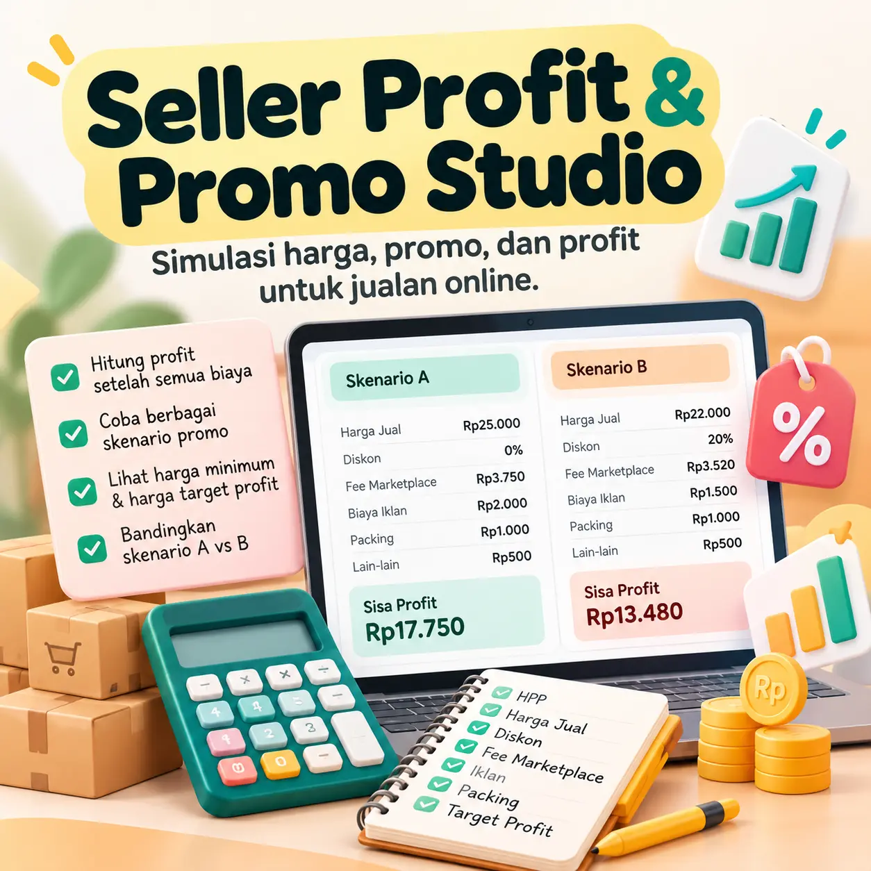 Ilustrasi Seller Profit & Promo Studio